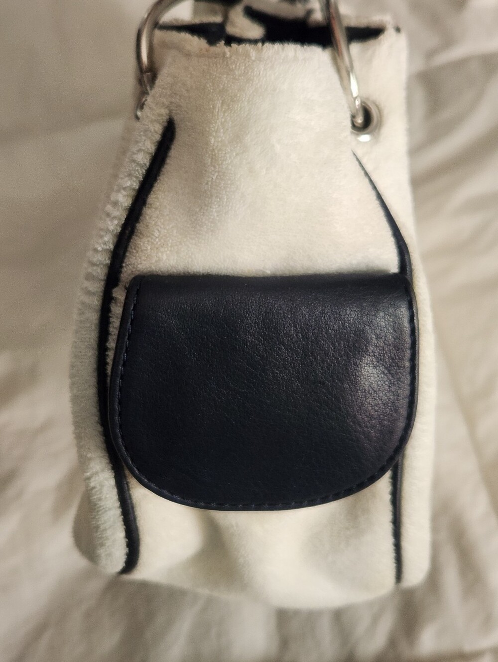 Juicy Couture Terry Cloth Bag With Leather Handles White Navy No Bag Charm - Picture 6 of 16